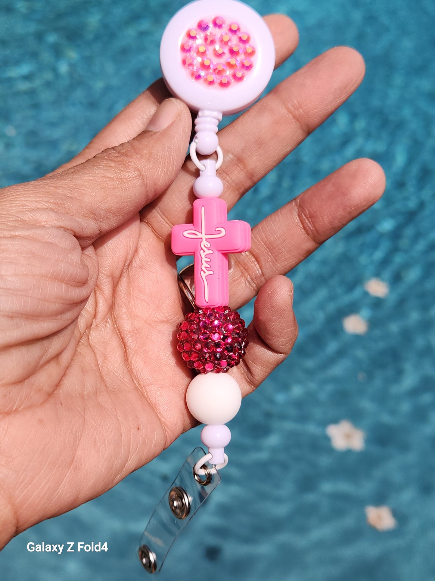 Jesus Rhinestone Badge Reel Clip