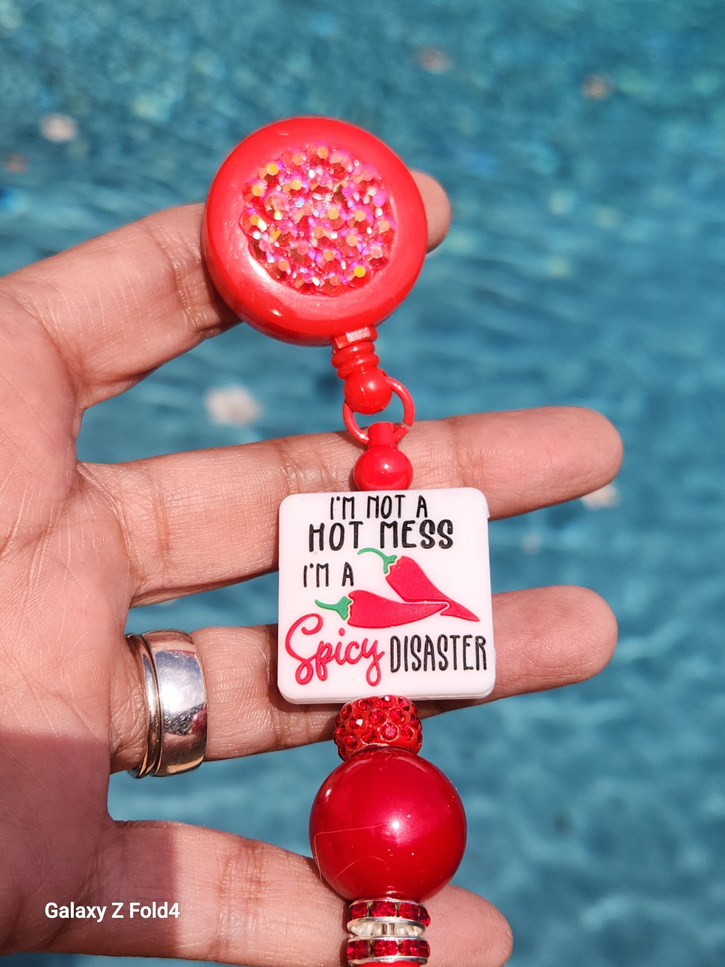 SPICY Disaster Badge Reel Clip with Rhinestones