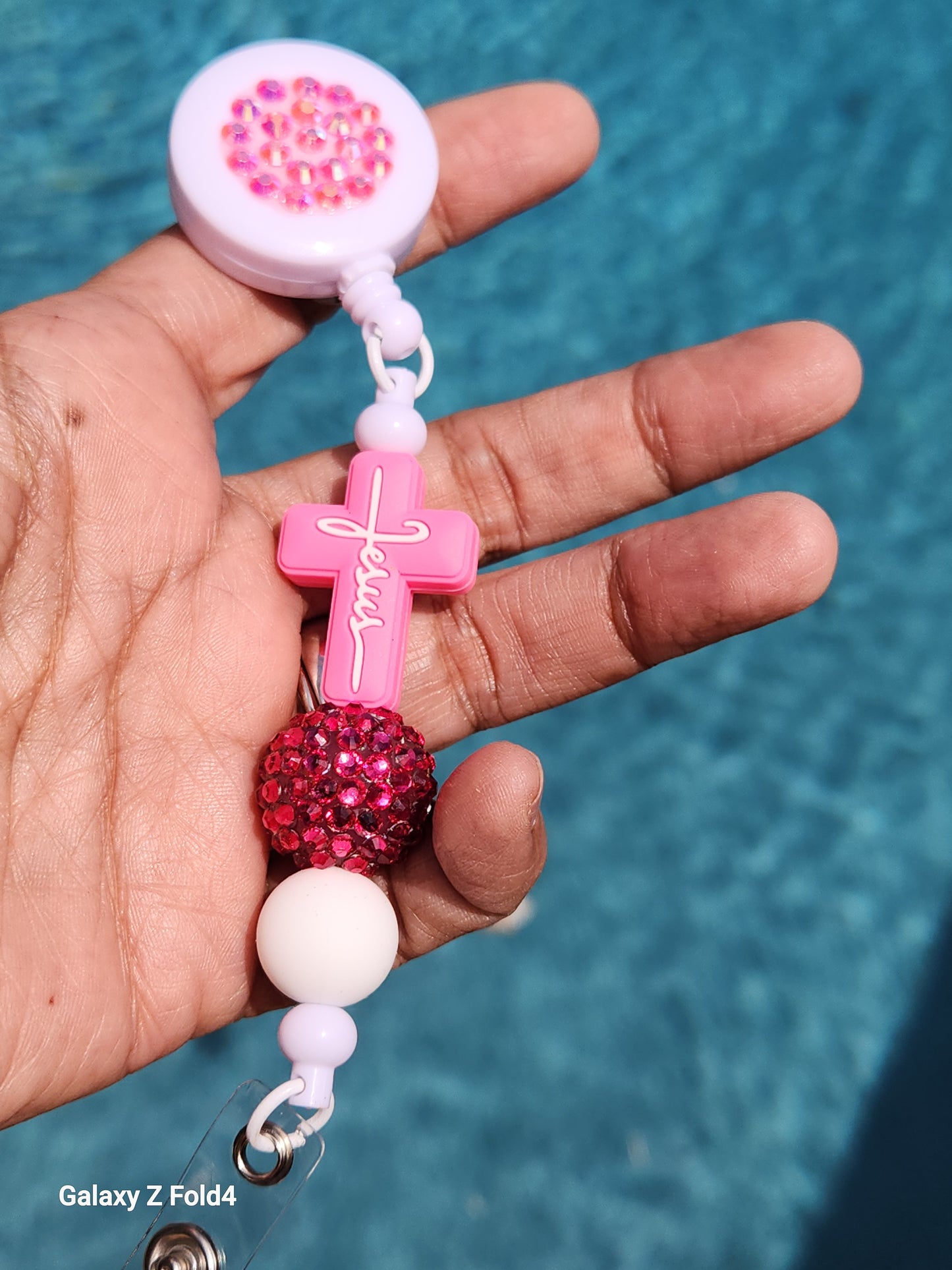 Jesus Rhinestone Badge Reel Clip