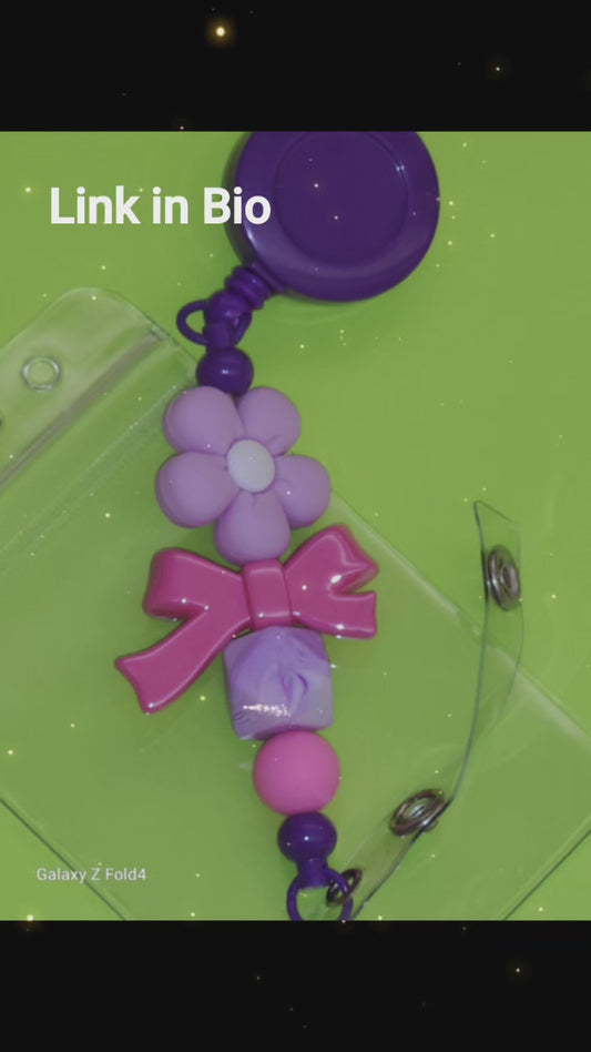 Pink/ purple Blooms Badge Reel Clip