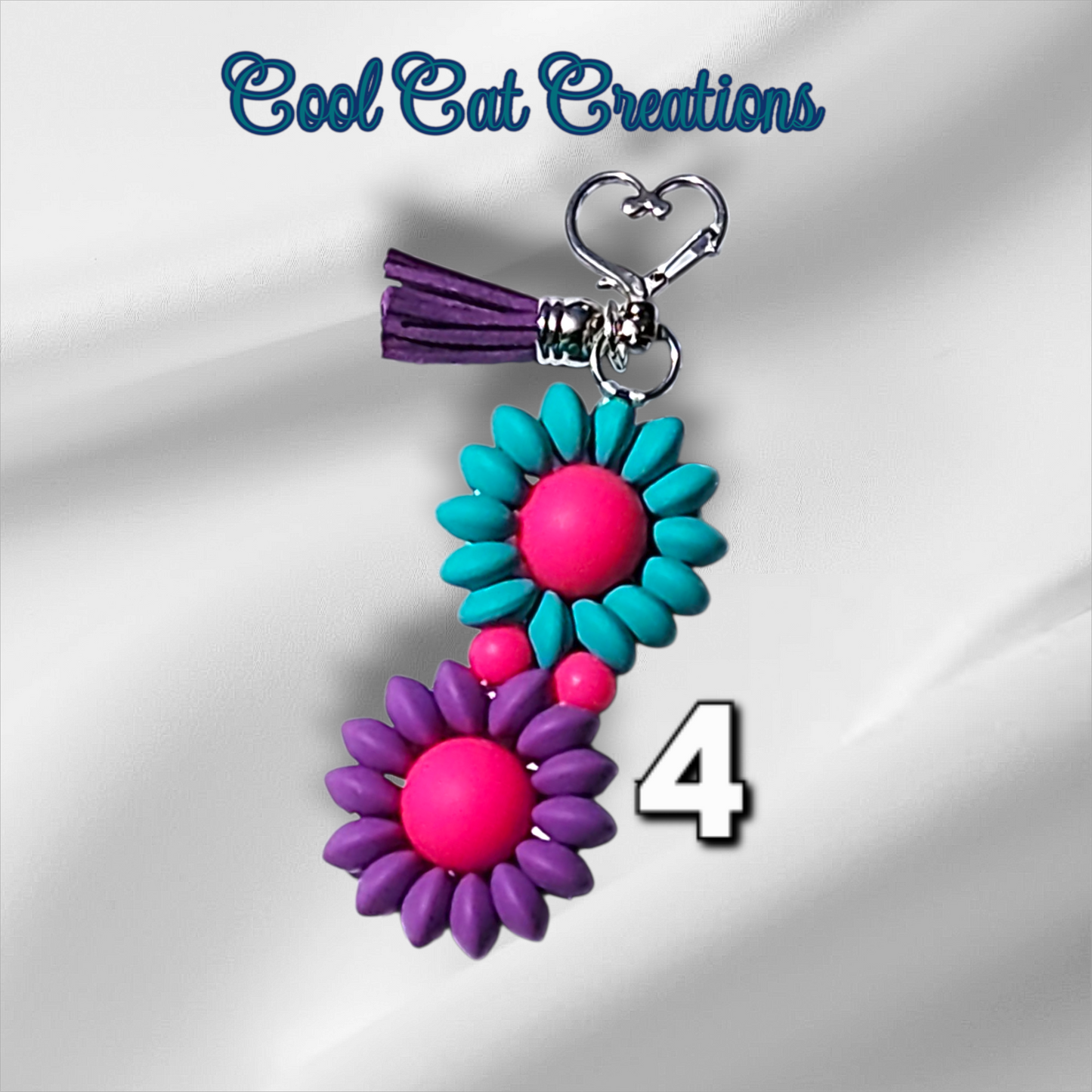 Double Flower Handcrafted Beaded Keychain/Backpack Charms/Purse Charms/ Luggage Beads