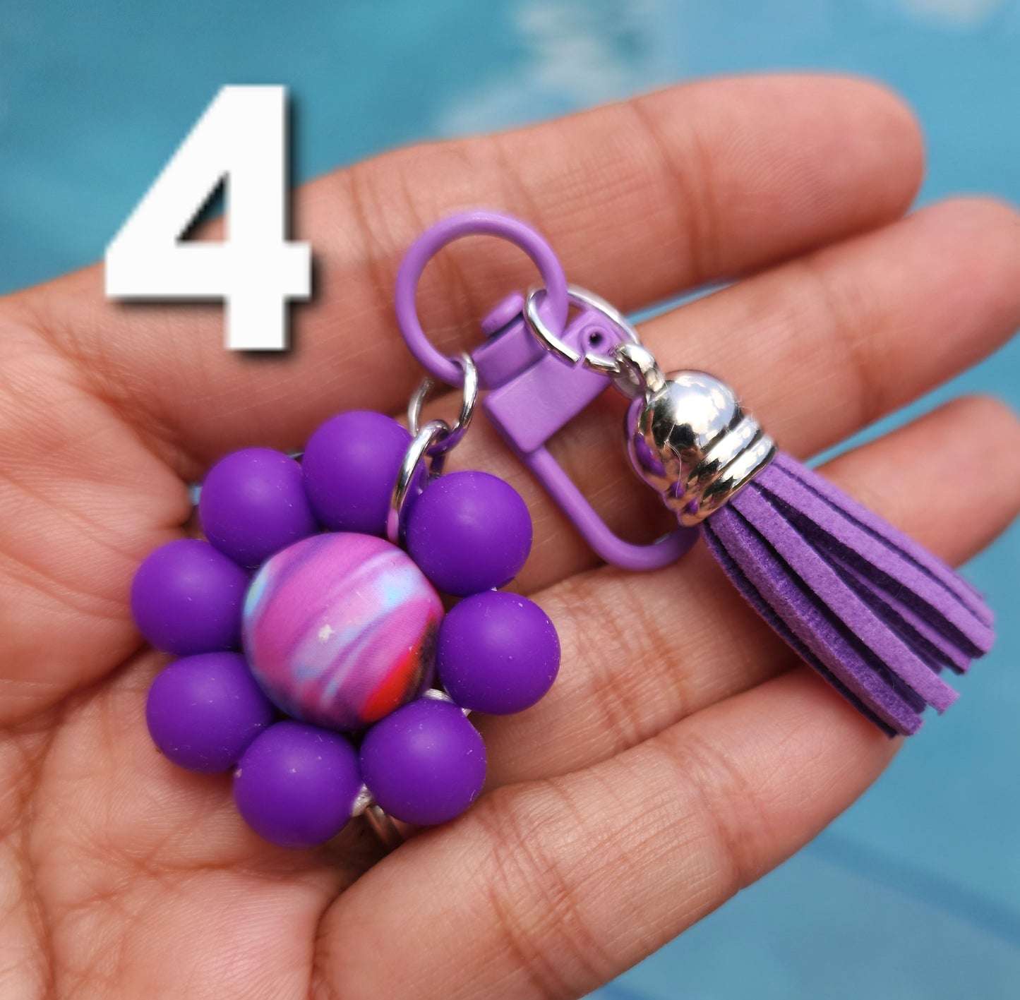 MINI HANDCRAFTED Beaded Flower Keychain,  Purse Charms, Backpack Charms