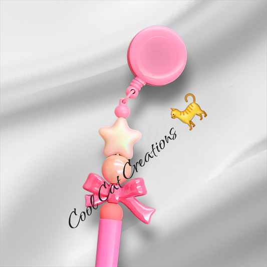 Pink Power Pen and Badge Reel Clip Combo