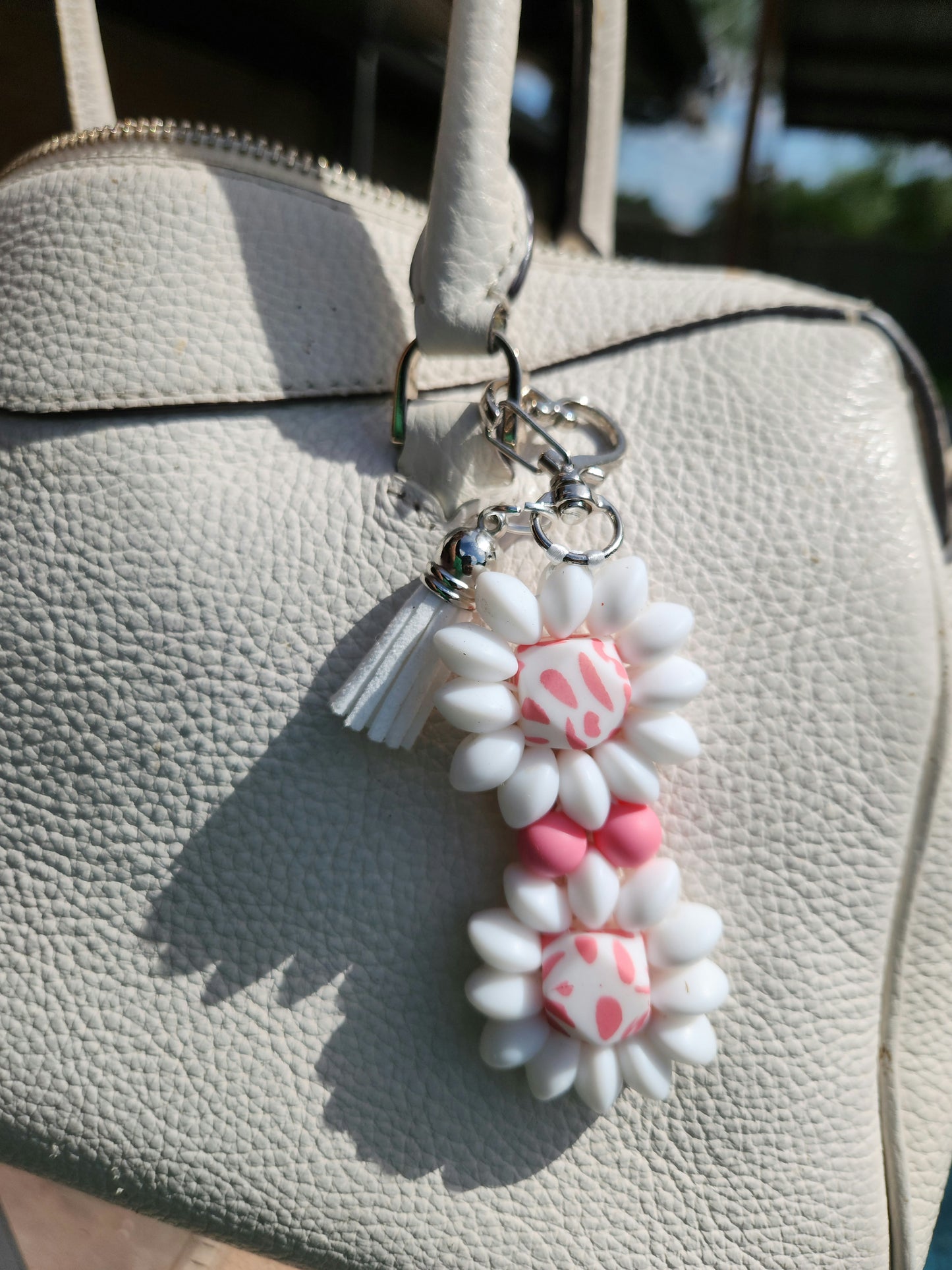 Double Flower Handcrafted Beaded Keychain/Backpack Charms/Purse Charms/ Luggage Beads