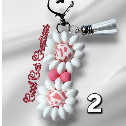 Double Flower Handcrafted Beaded Keychain/Backpack Charms/Purse Charms/ Luggage Beads