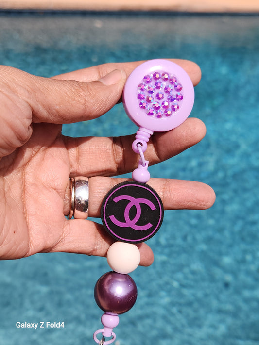 Purple Love Rhinestone Badge Reel Clip