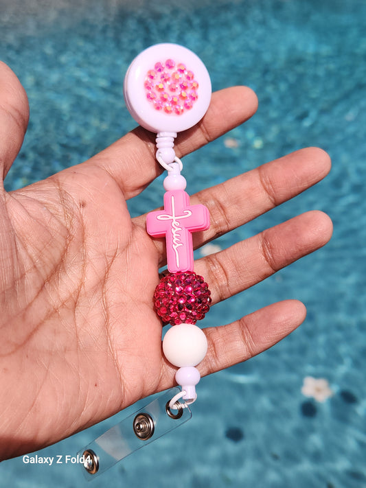 Jesus Rhinestone Badge Reel Clip