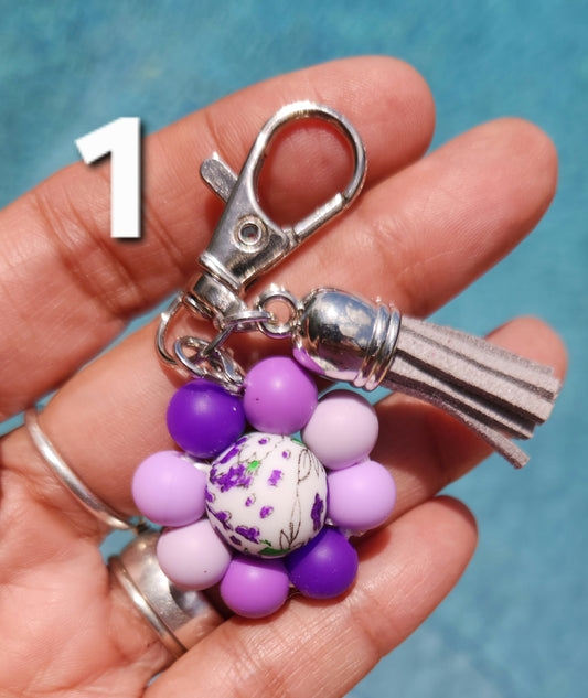 MINI HANDCRAFTED Beaded Flower Keychain,  Purse Charms, Backpack Charms