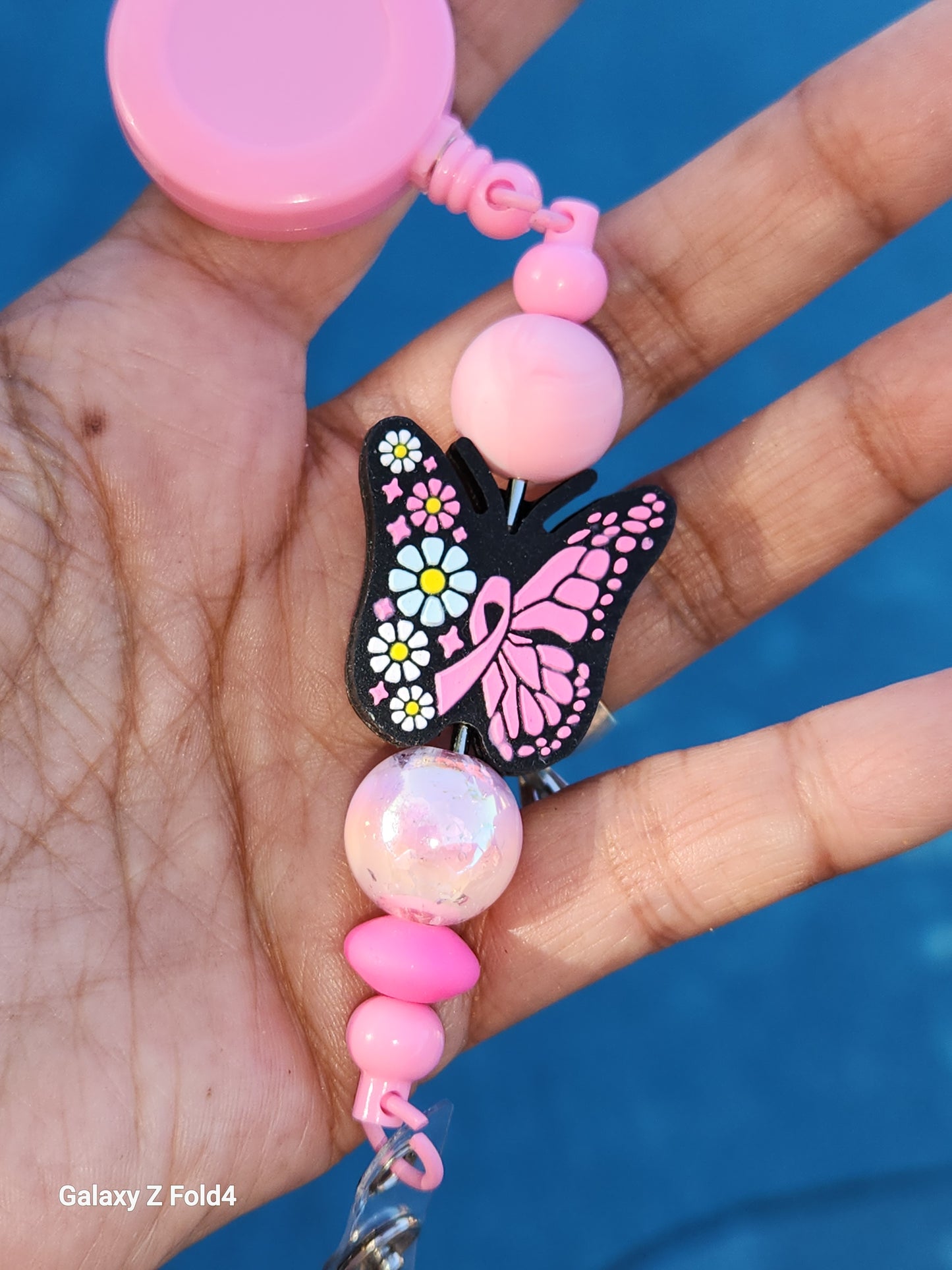 Breast cancer Butterfly Badge Reel Clip