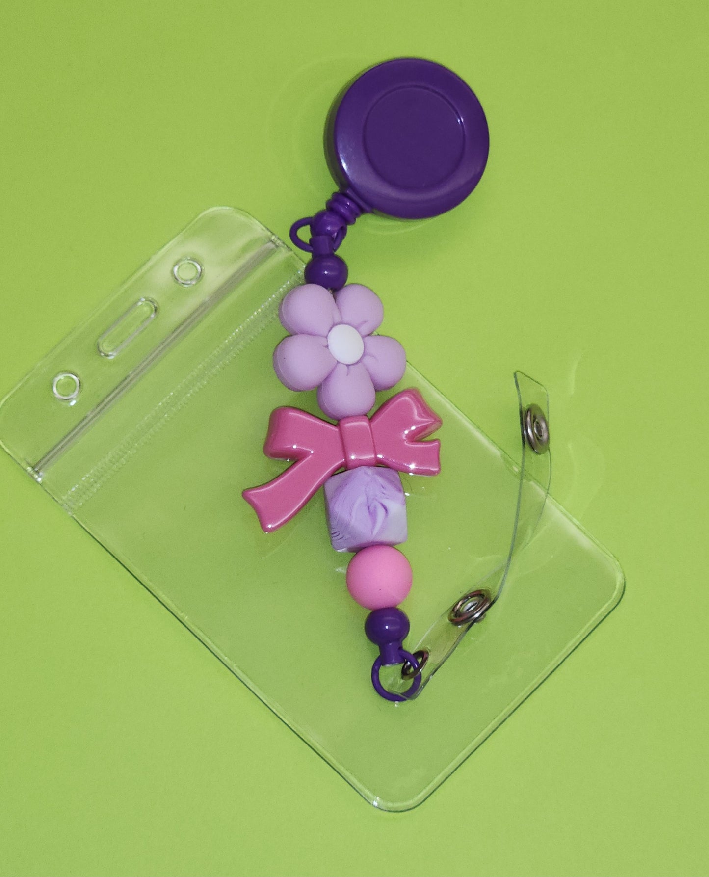 Pink/ purple Blooms Badge Reel Clip