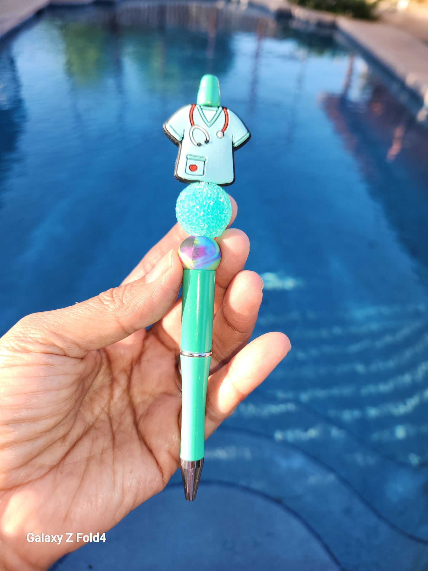 Teal Nursing Scrub Top Pen