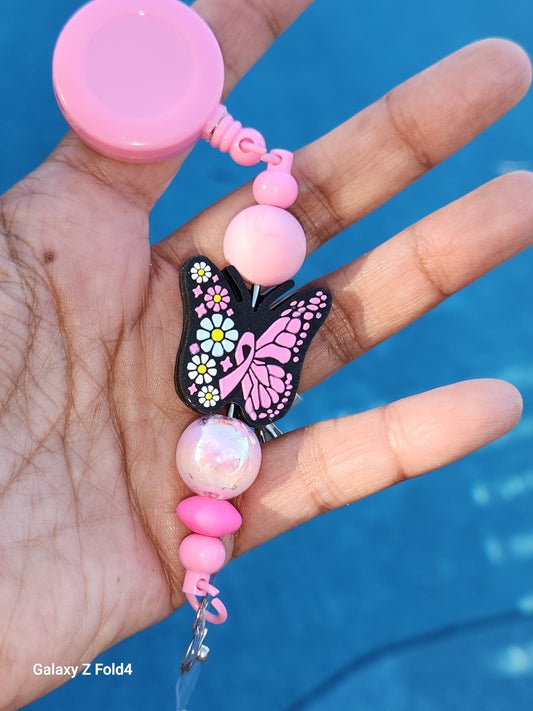 Breast cancer Butterfly Badge Reel Clip