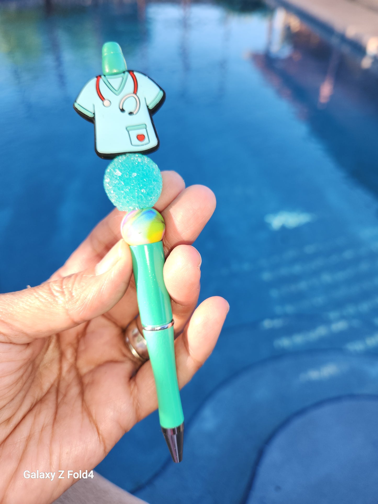 Teal Nursing Scrub Top Pen