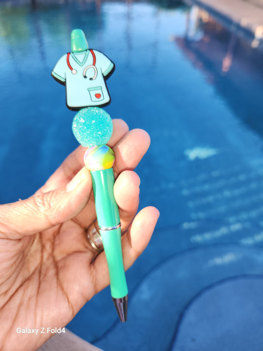 Teal Nursing Scrub Top Pen