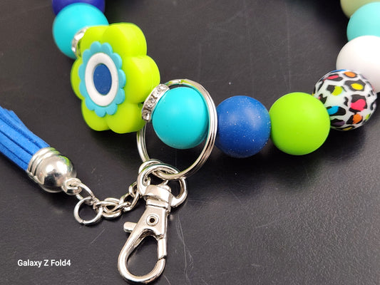 Beaded Flower Wristlet Keychain