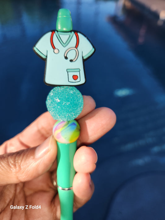 Teal Nursing Scrub Top Pen