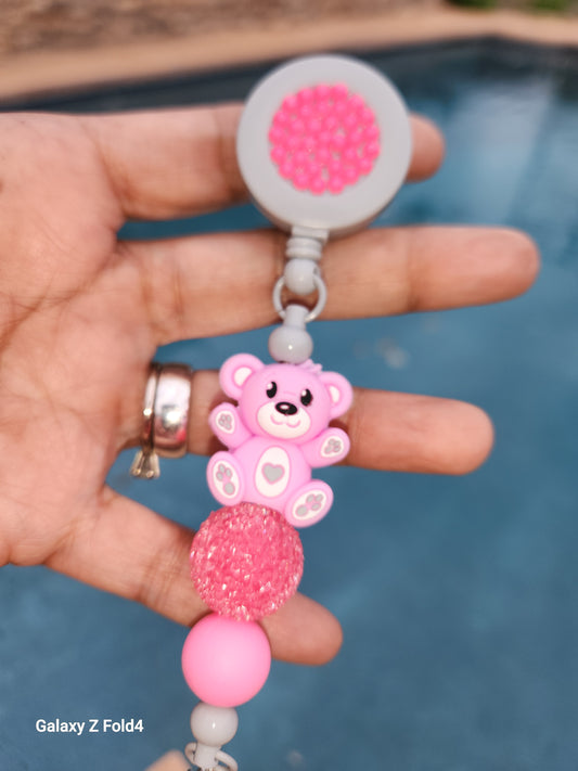 Rhinestone Bear With Me Badge Reel Clip