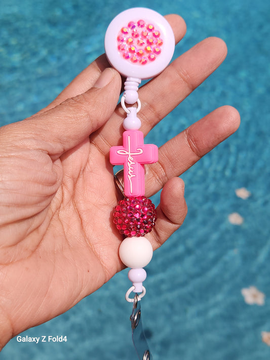 Jesus Rhinestone Badge Reel Clip