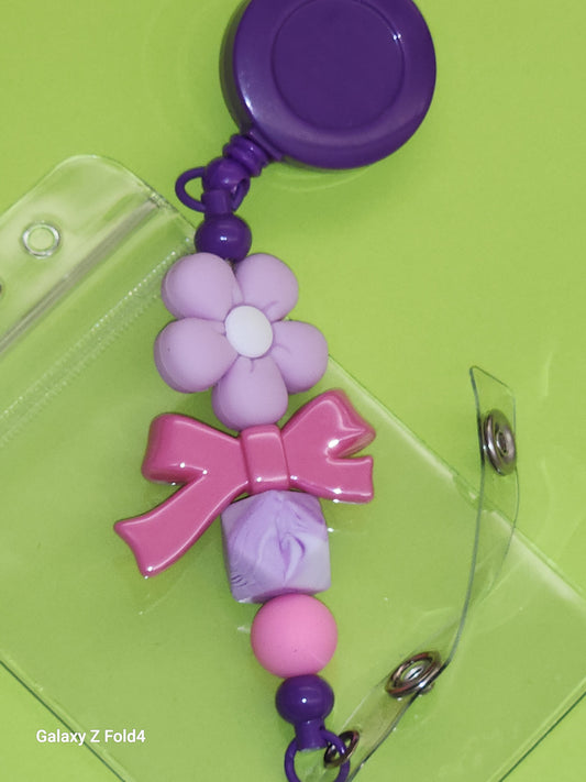 Pink/ purple Blooms Badge Reel Clip
