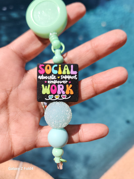 Social Worker Teal Badge Reel