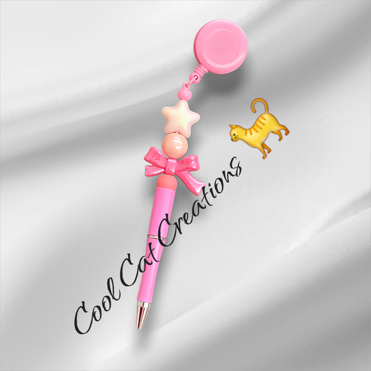 Pink Power Pen and Badge Reel Clip Combo