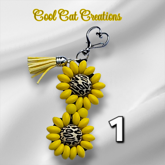 Double Flower Handcrafted Beaded Keychain/Backpack Charms/Purse Charms/ Luggage Beads