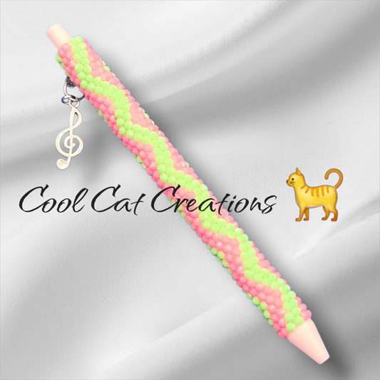 Pink and  Green Zig Zags Rhinestone Pen