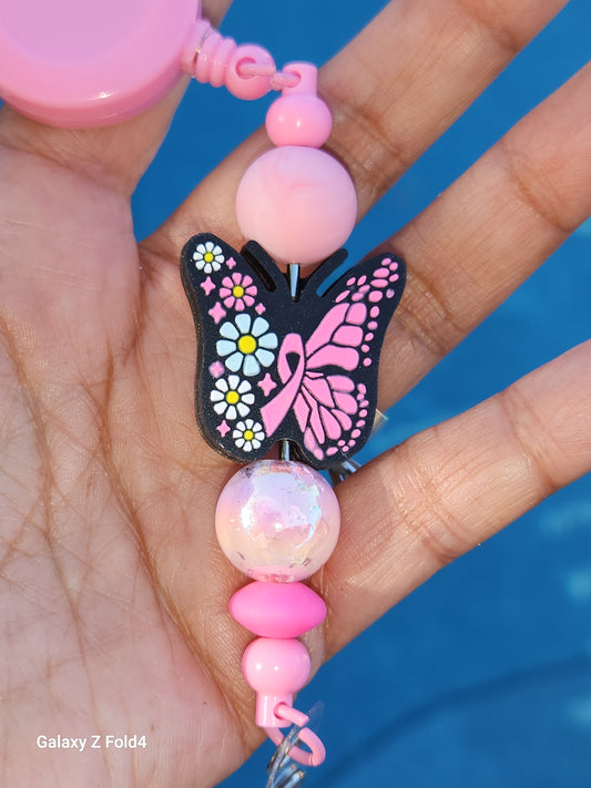 Breast cancer Butterfly Badge Reel Clip