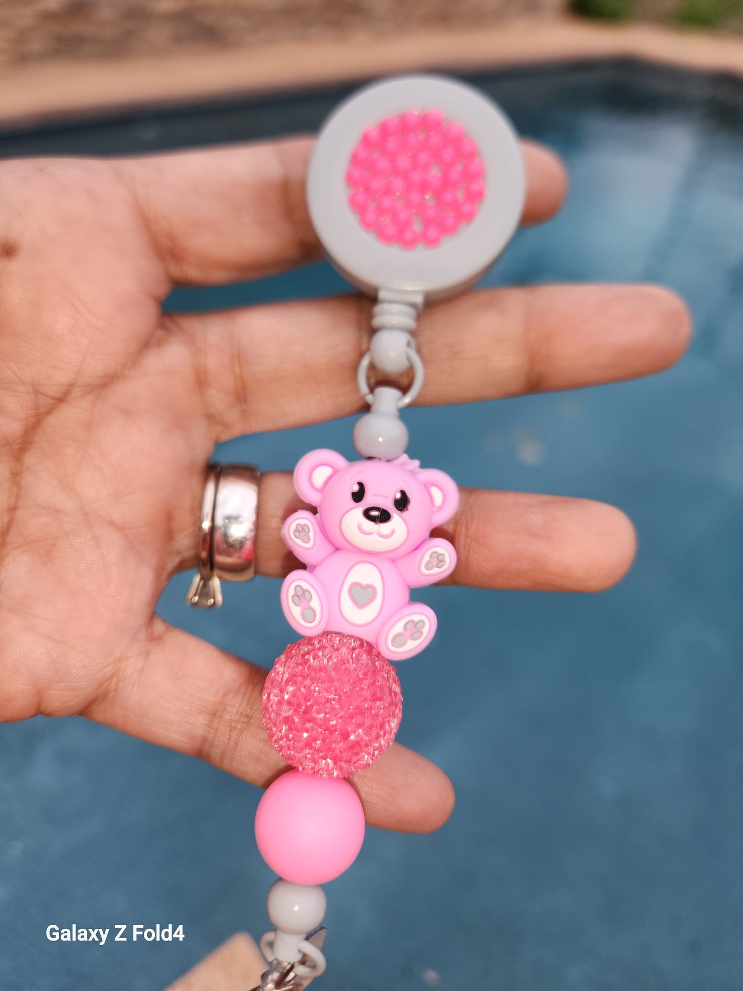 Rhinestone Bear With Me Badge Reel Clip
