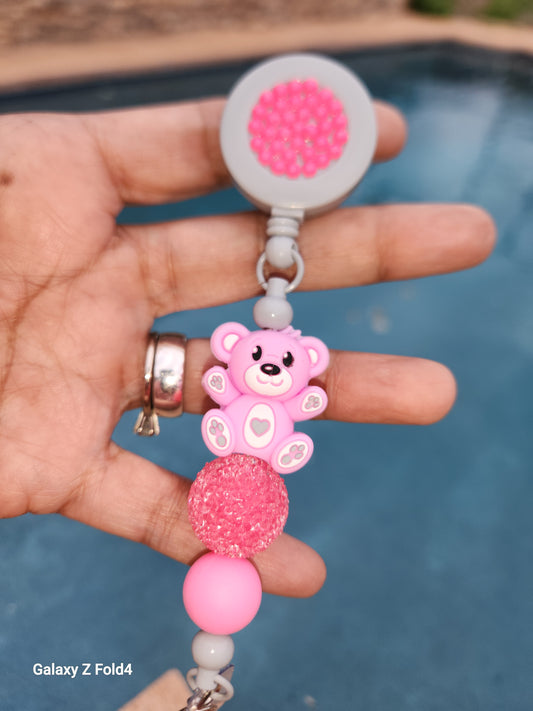 Rhinestone Bear With Me Badge Reel Clip