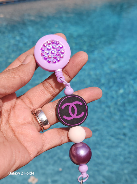 Purple Love Rhinestone Badge Reel Clip