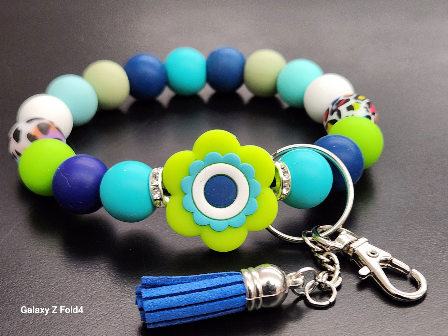 Beaded Flower Wristlet Keychain
