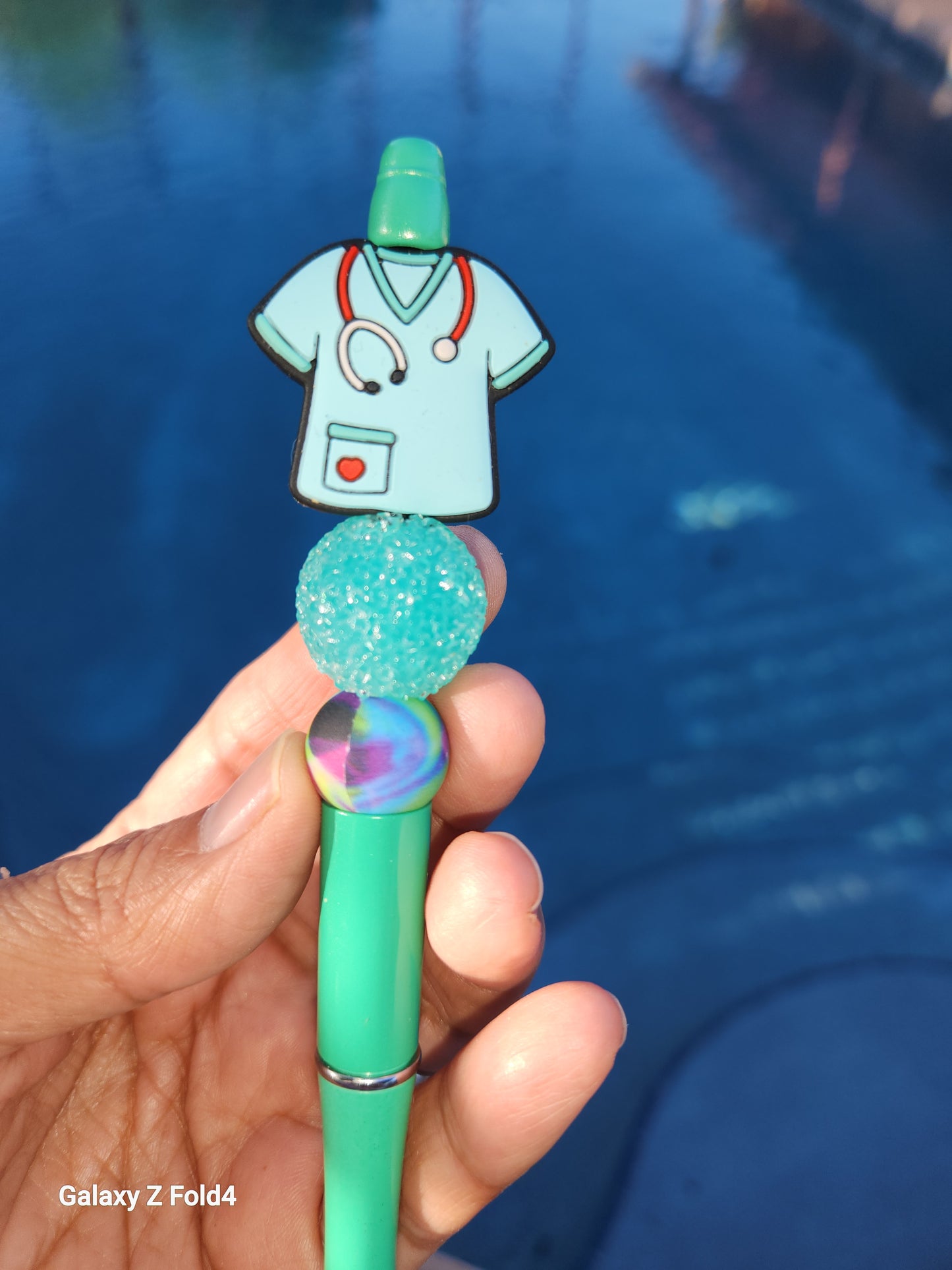 Teal Nursing Scrub Top Pen