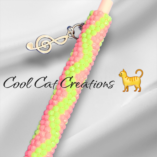 Pink and  Green Zig Zags Rhinestone Pen